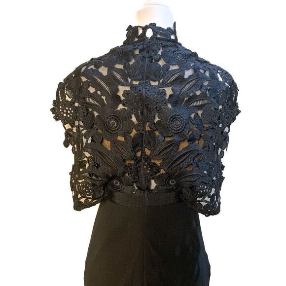 Self-Portrait Guipure Lace and Crepe Midi Evening Dress Black US 4 Small - Picture 8 of 12